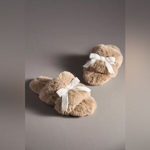 New Maeve x Anthropologie Faux-Fur Open-Toe Bow Slippers Shoes sz S 6-7